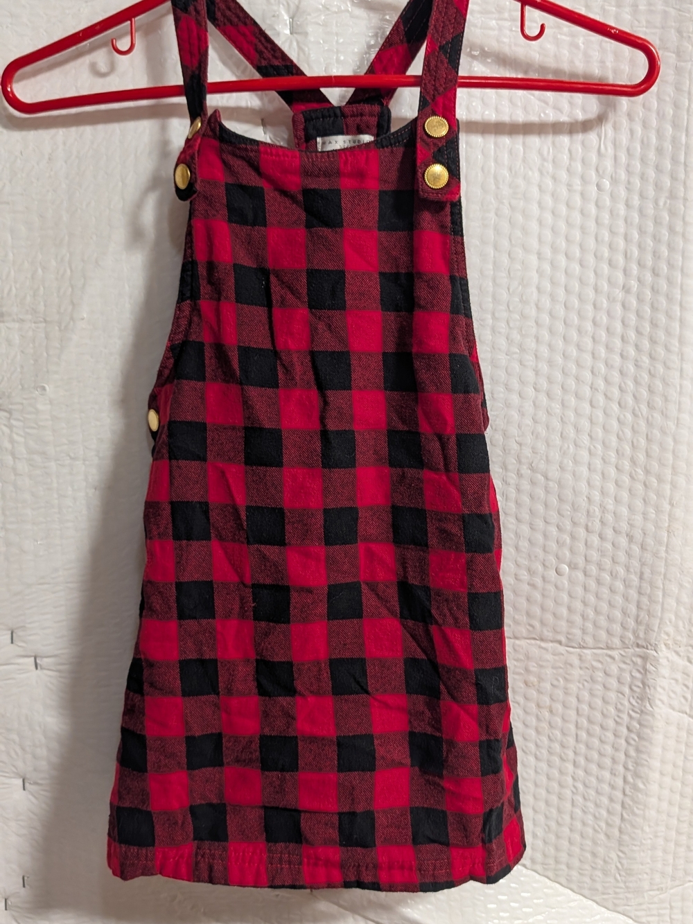 Max Studio Kids Red and Black Plaid Overall Dress